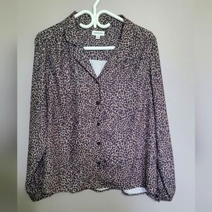 Frank & Oak Leopard Print Button Up Long Sleeve Blouse Top Size L EUC